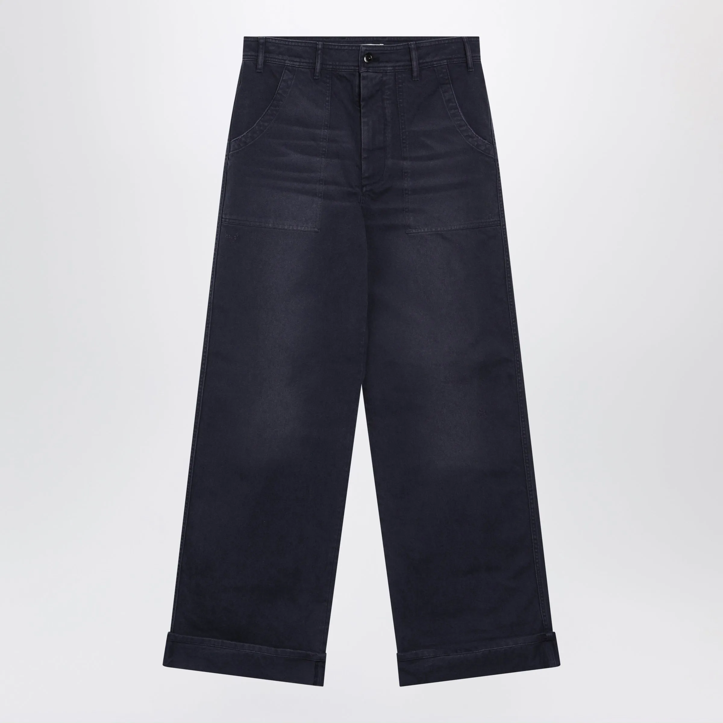 Navy Blue Cotton Twill Trousers sold by Wanan Luxury