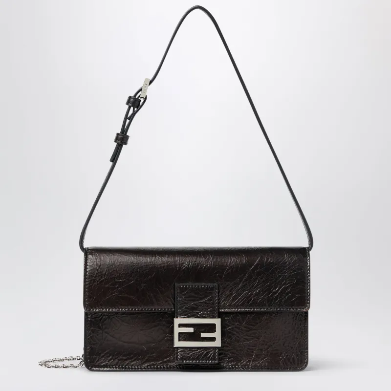 Black Tube Wallet In Crackled Leather made by Fendi