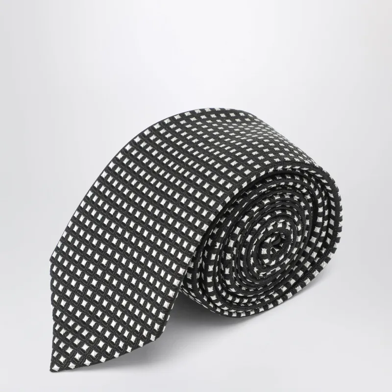 Black Silk Tie With Micro-Square Pattern made by Tom Ford