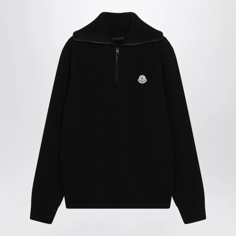 Black Ribbed Wool Jumper made by Moncler