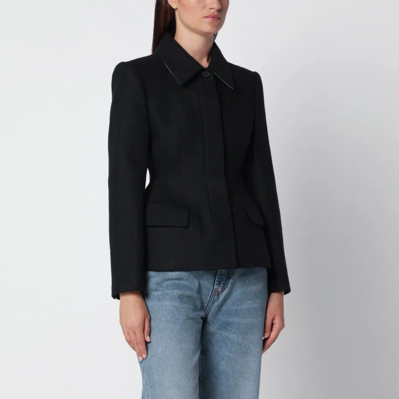 Black Single-Breasted Jacket In Wool Blend made by Source Unknown