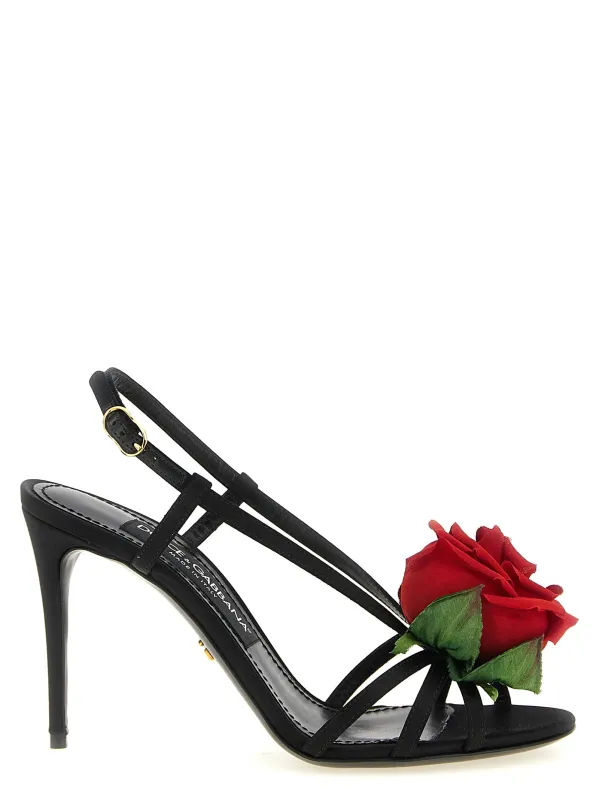 Satin With Flower Sandals Black made by Dolce & Gabanna