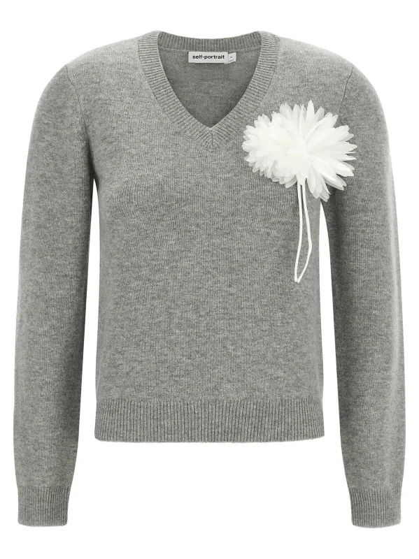 Fiore Pin Sweater Gray made by Self-Portrait