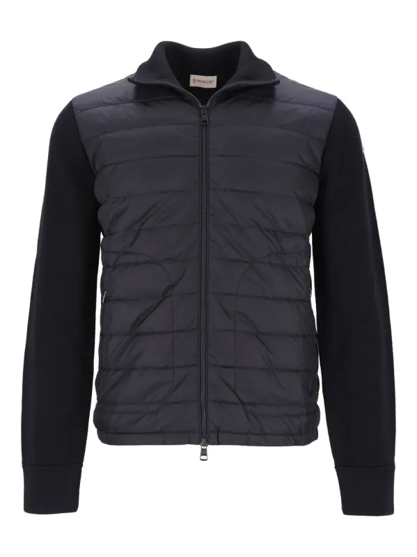 Quilted Jacket With Zip Knitwear Blue made by Moncler