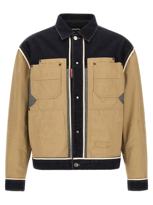 Two-Material Denim Jacket Beige made by DSQUARED2