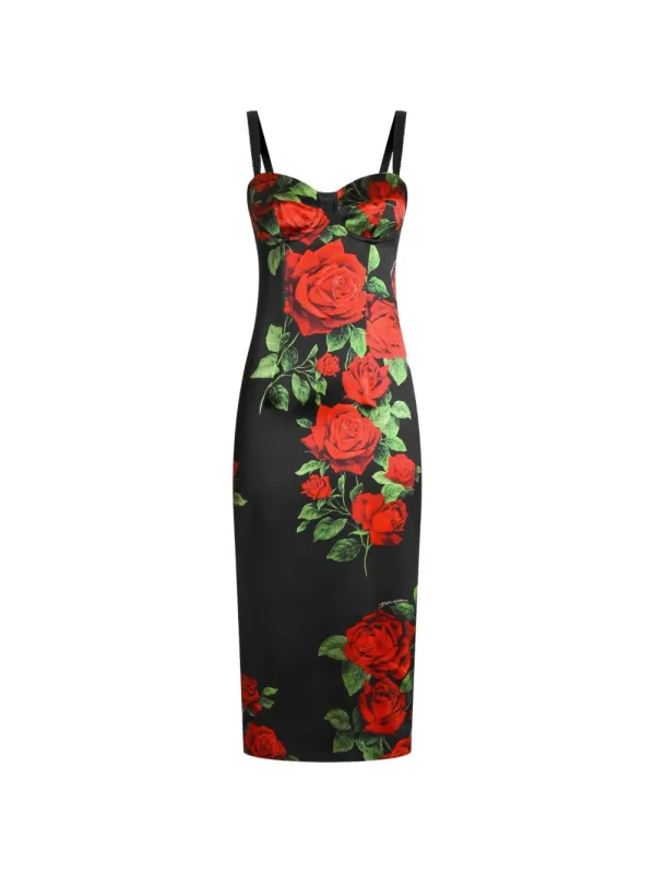 Roses Print Silk Midi Dress made by Dolce & Gabanna