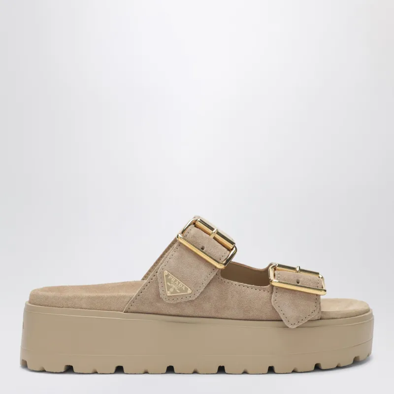 Ecru Suede Sandals made by Prada