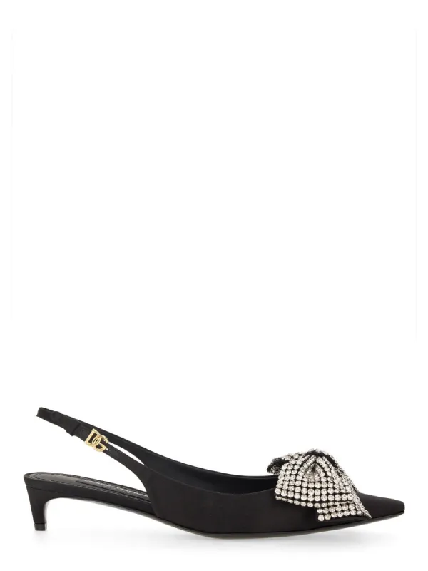 Satin Sling-Back With Rhinestone Embroidery made by Dolce & Gabanna