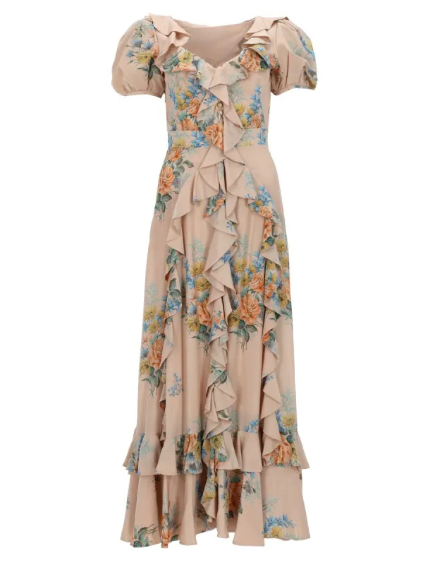 Floral Print Ruched Silk Dress made by Alexander McQueen