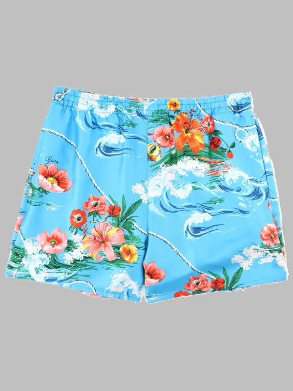 Shorts In Twill Di Seta Con Stampa Floreale made by Gucci