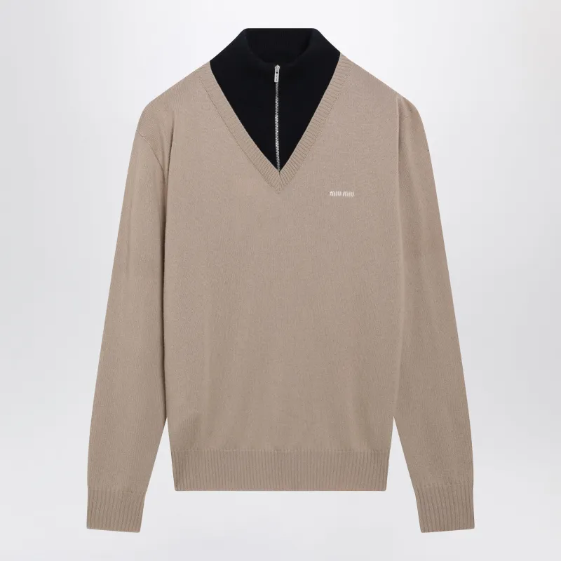 White And Blue Turtleneck Sweater In Cashmere made by Miu Miu