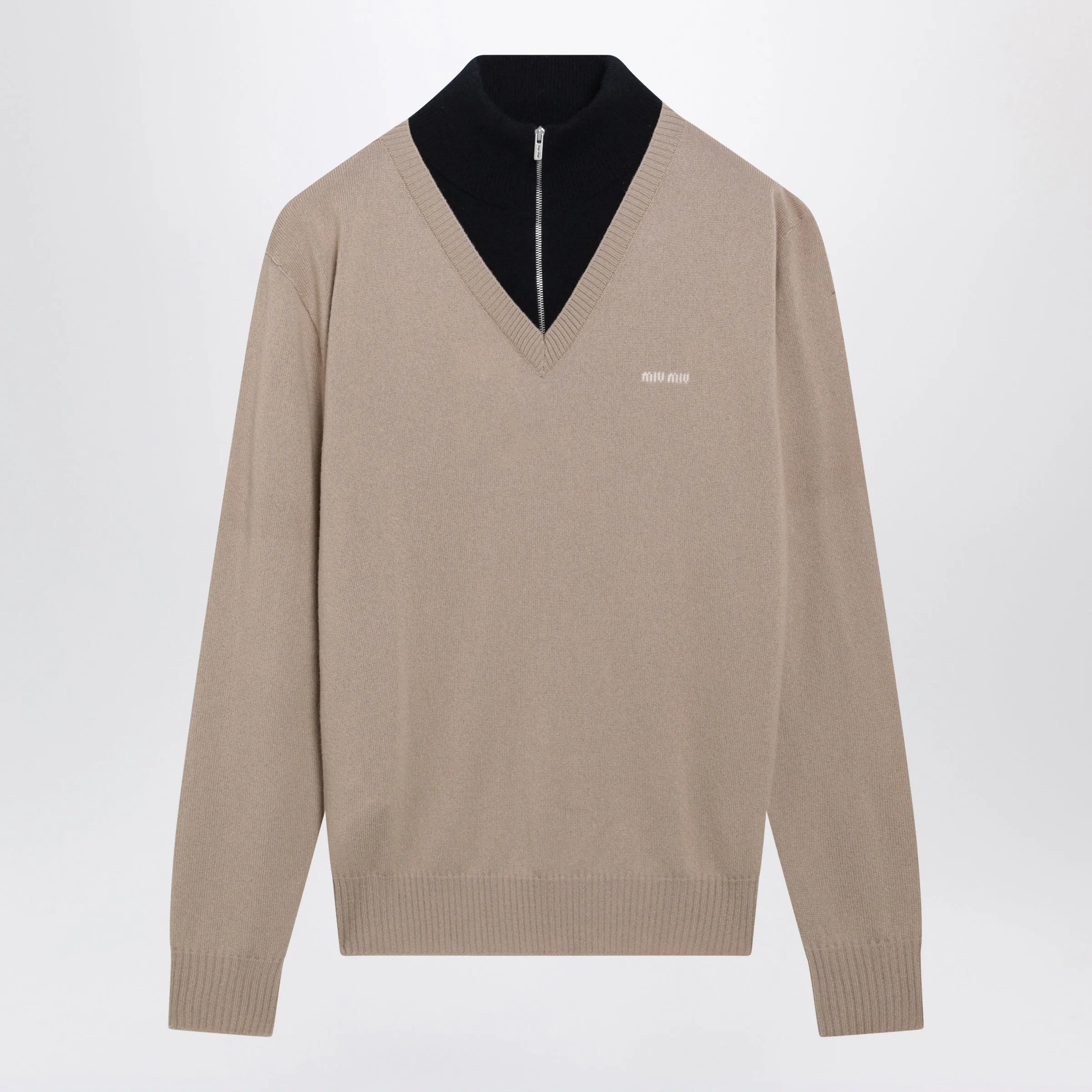 White And Blue Turtleneck Sweater In Cashmere sold by Wanan Luxury