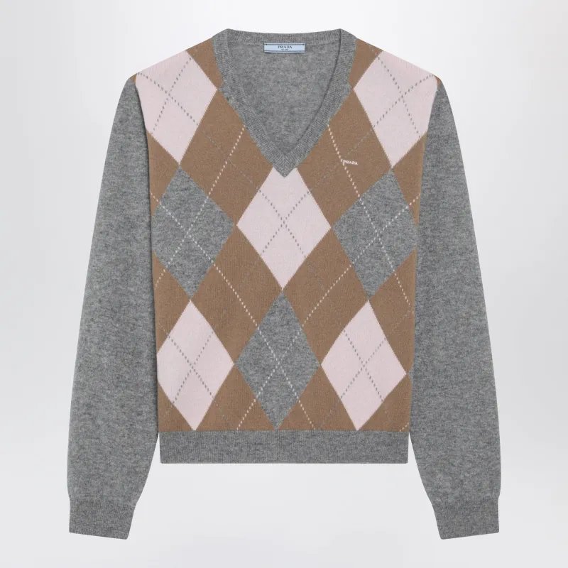 Grey Cashmere Argyle Sweater made by Prada