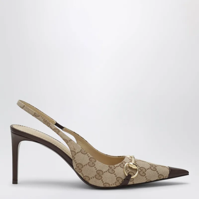 Beige Donna Slingback Pumps In Gg Fabric made by Gucci