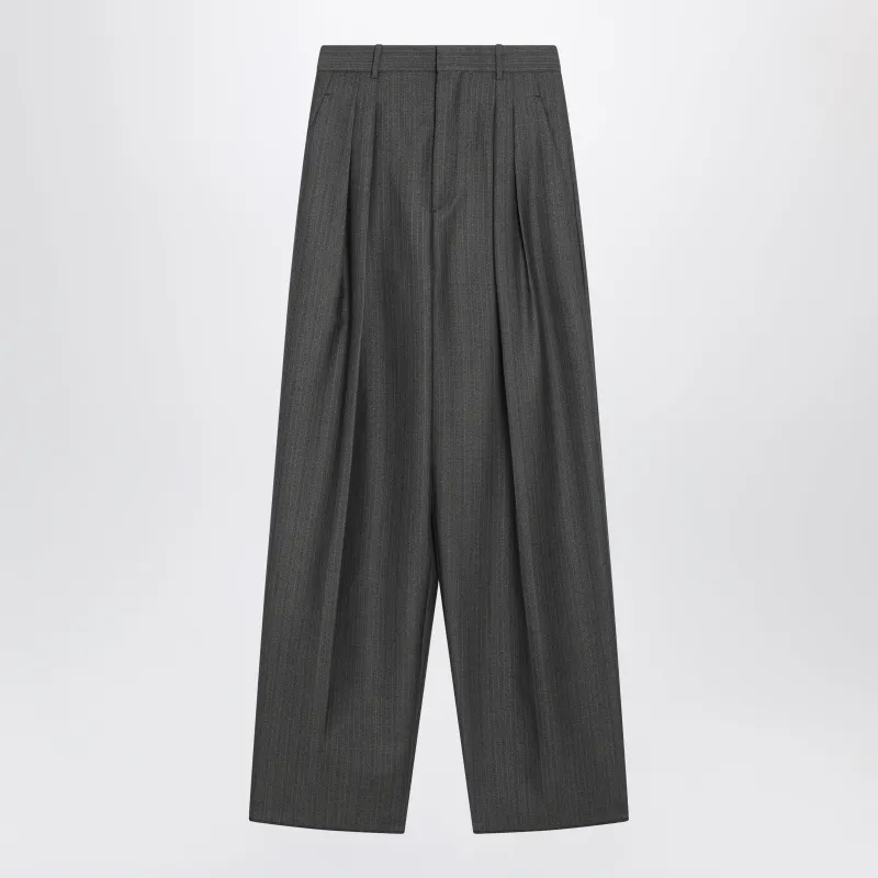 Grey Mélange Pinstripe Trousers In Mohair Wool made by Bottega Veneta