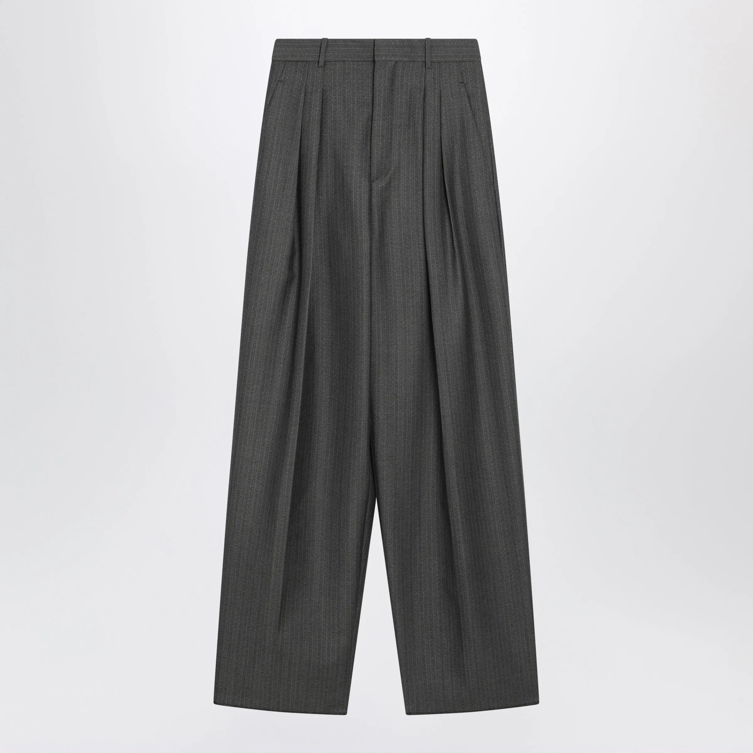 Grey Mélange Pinstripe Trousers In Mohair Wool sold by Wanan Luxury