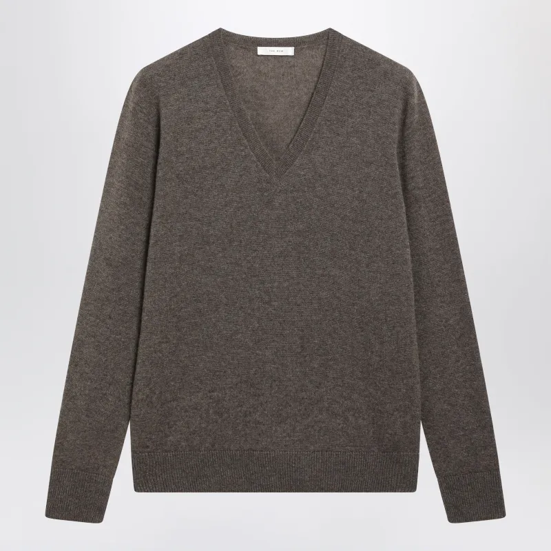 Phora Grey Taupe Cashmere V-Neck Sweater made by The Row