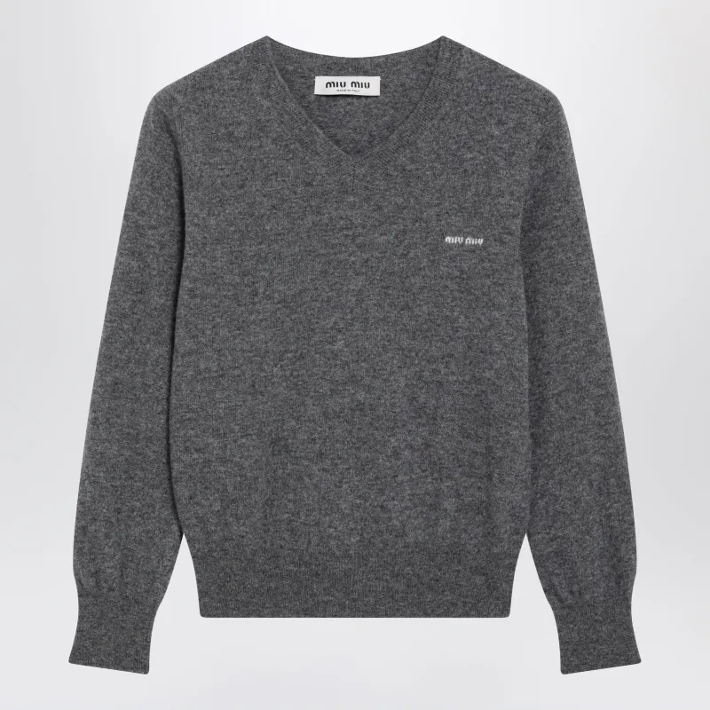 Slate V-Neck Sweater In Wool made by Miu Miu