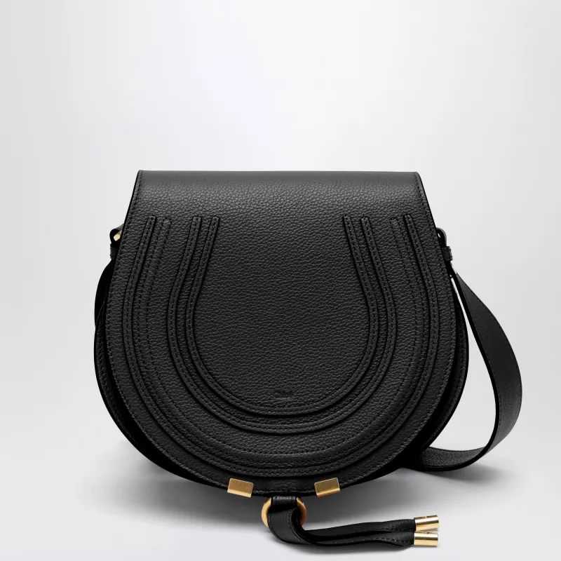 Saddle Marcie Bag In Black Grained Leather made by Chloe
