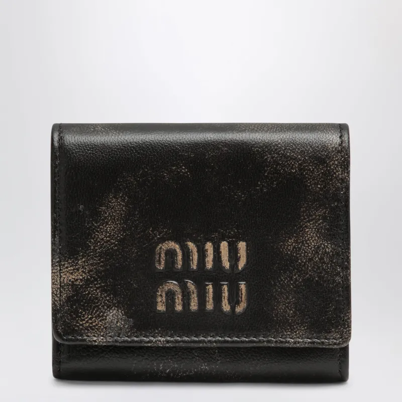 Coffee-Coloured Three-Compartment Wallet With A Vintage Look made by Miu Miu