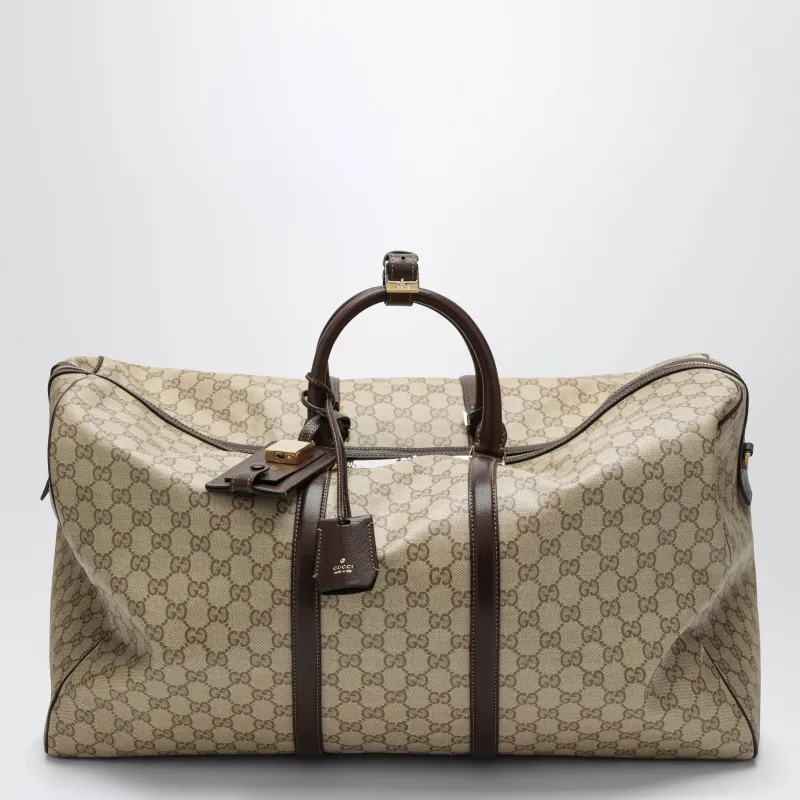 Essence Classic Brown Coated Fabric Duffel Bag made by Gucci