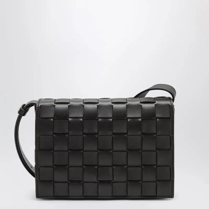 Orto Messenger Bag In Espresso Woven Calf Leather made by Bottega Veneta