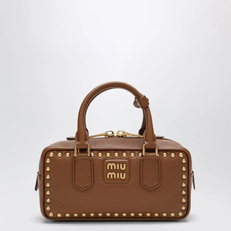 Arcadie Bag In Brandy Nappa Leather With Studs made by Miu Miu