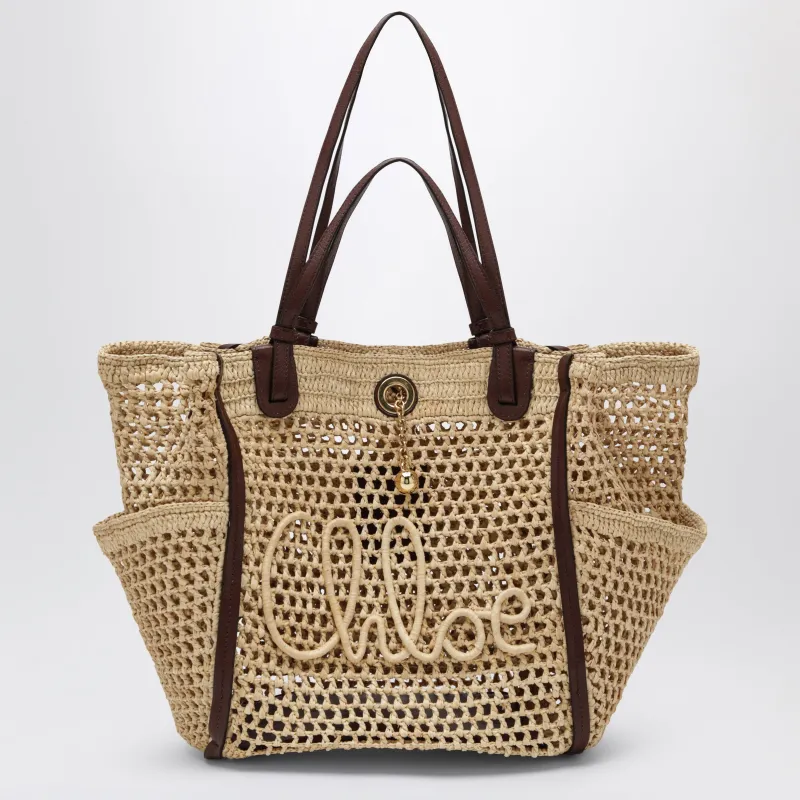 Sand/ Brown Iconic Raffia And Leather Bag made by Chloe