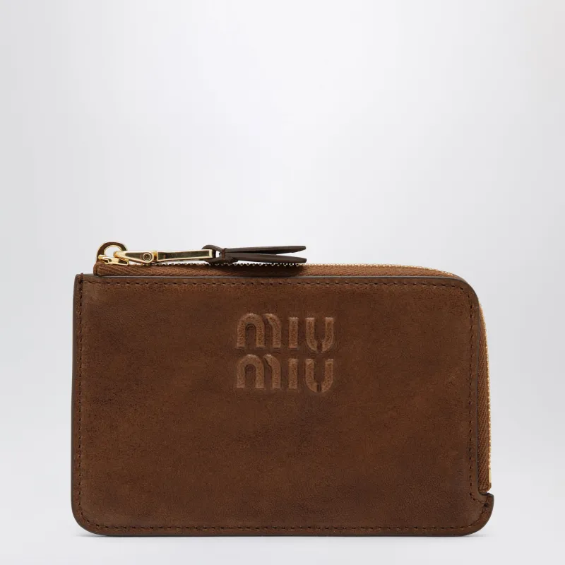 Rovere Zip Card Holder In Leather made by Miu Miu