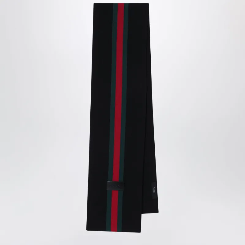 Black And Green Striped Scarf In Jacquard Wool made by Gucci