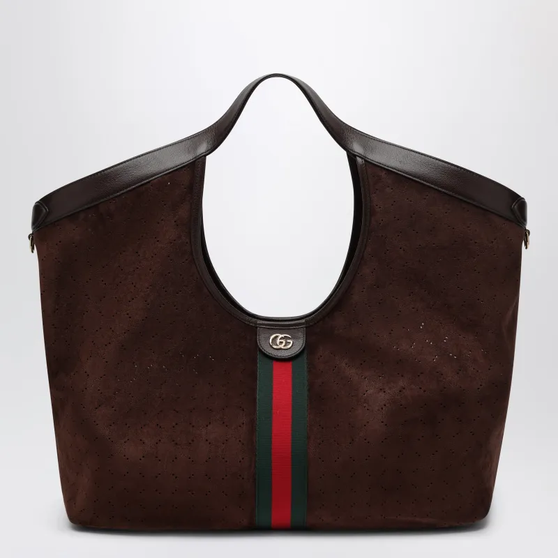 Brown Large Giglio Shopping Bag In Suede made by Gucci