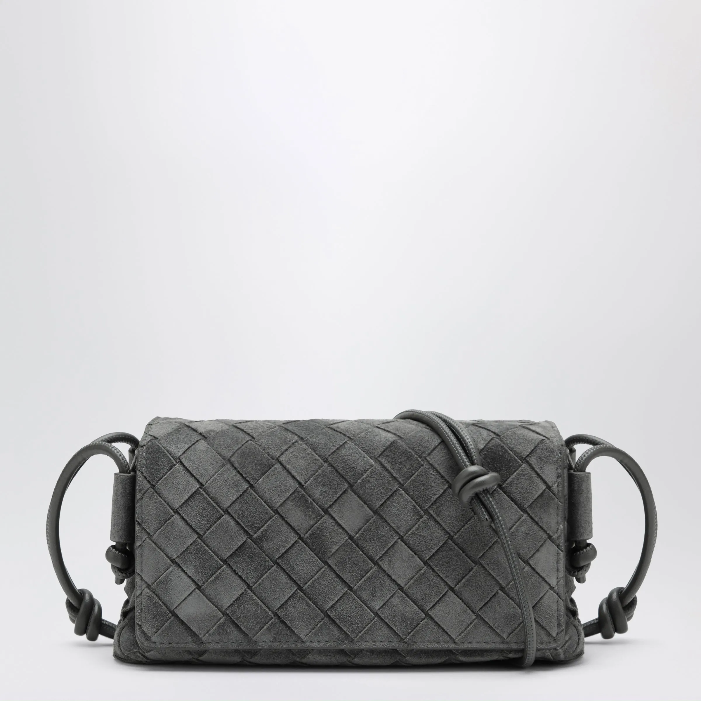 Notturno Bag In Grey Intrecciato Suede sold by Wanan Luxury