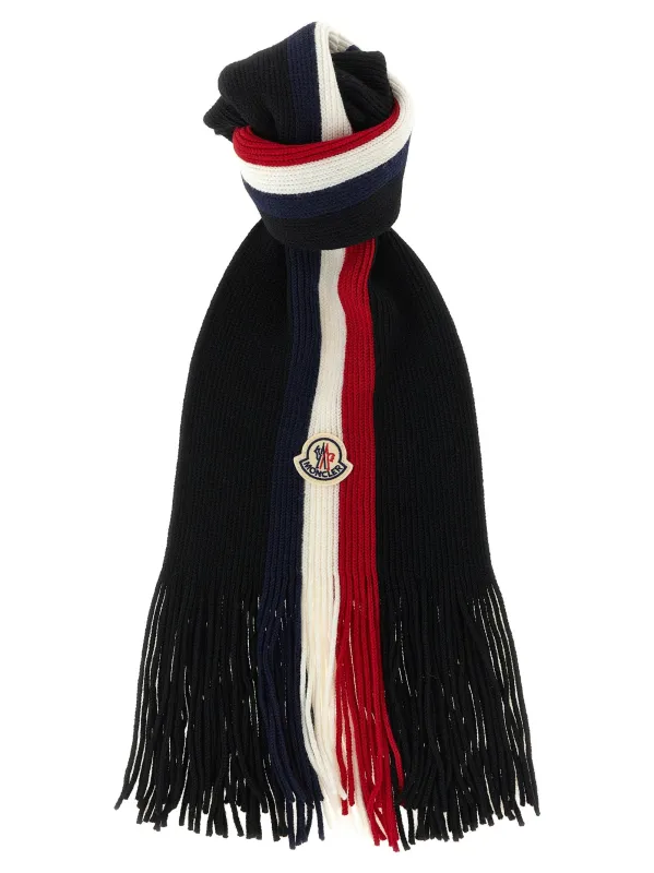 Tricolor Wool Scarf Scarves And Foulards Black made by Moncler