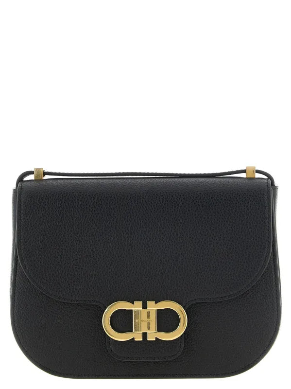 North-South Double Gancini Crossbody Bags Black made by Salvatore Ferragamo