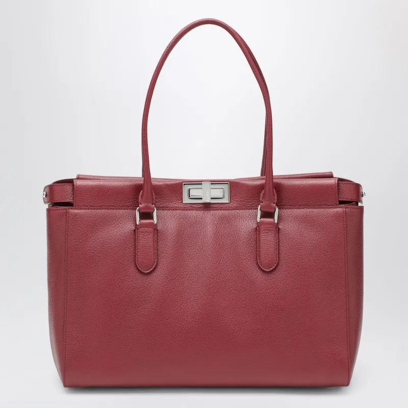 Dark Red Leather Peekaboo® Small Tote Bag made by Fendi