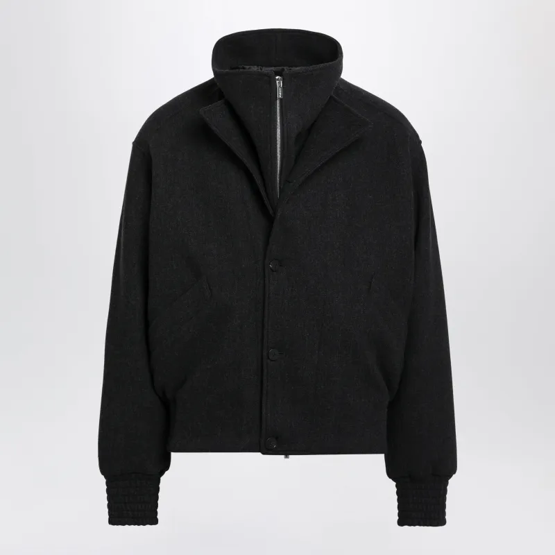 Dark Grey Bomber Jacket In Wool Blend made by Jacquemus