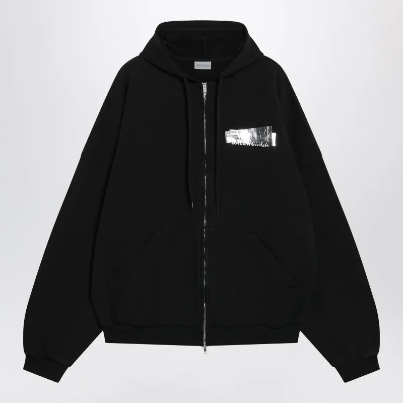 Black Cotton Zip-Up Sweatshirt made by Balenciaga