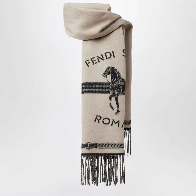 Dove Grey Selleria Scarf In Wool And Cashmere made by Fendi