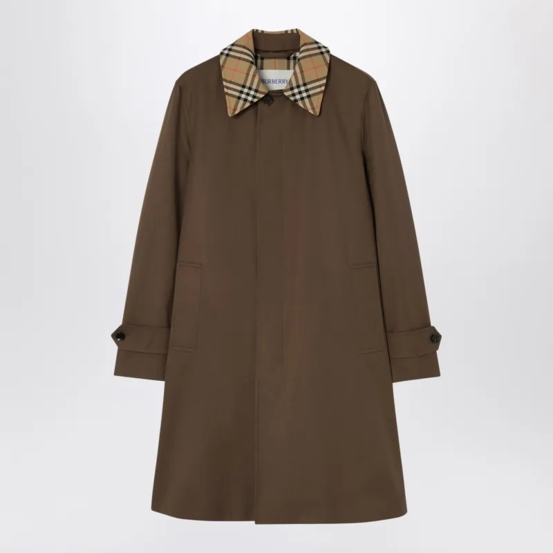 Brown Cotton Trench Coat With Check Collar made by Burberry