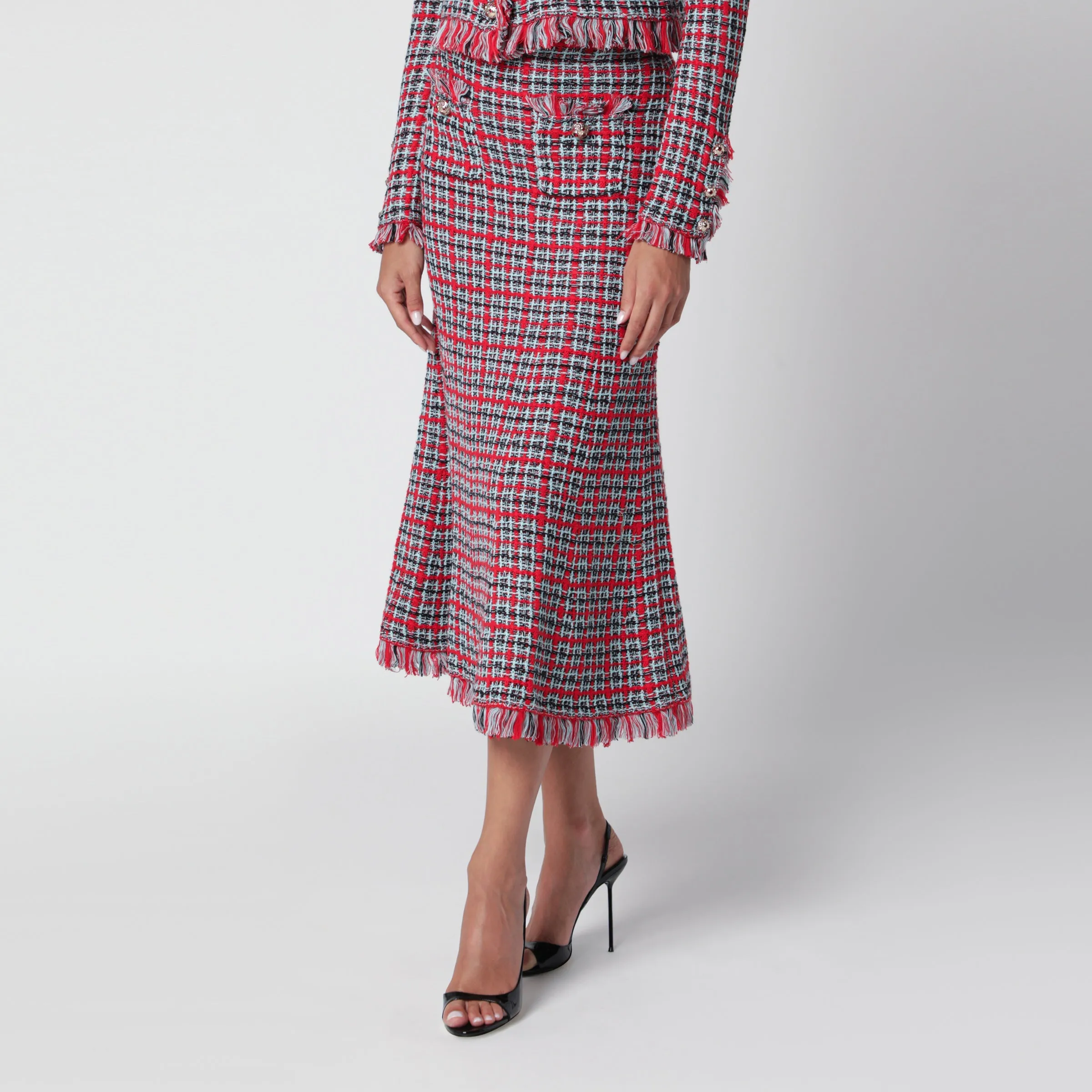 Red Checked Midi Skirt In Cotton And Wool sold by Wanan Luxury product image thumbnail 3