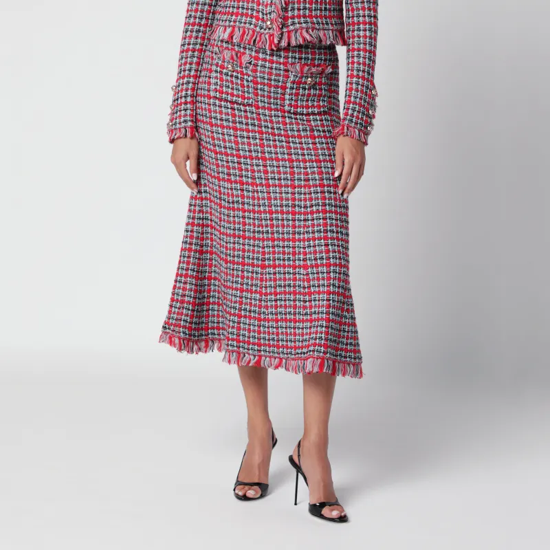Red Checked Midi Skirt In Cotton And Wool made by Self-Portrait