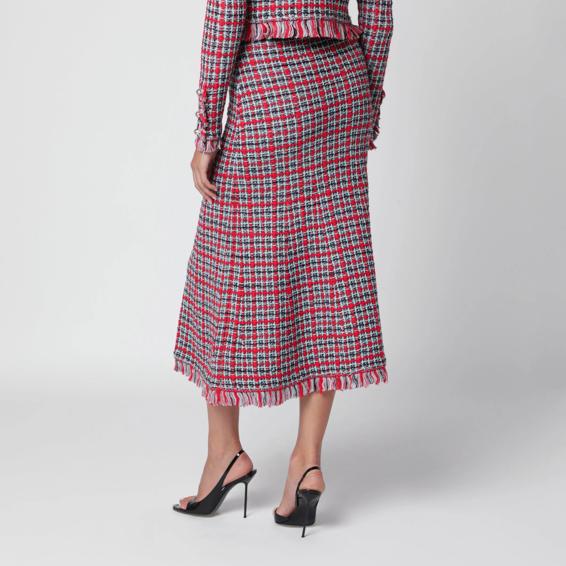 Red Checked Midi Skirt In Cotton And Wool sold by Wanan Luxury product image thumbnail 2