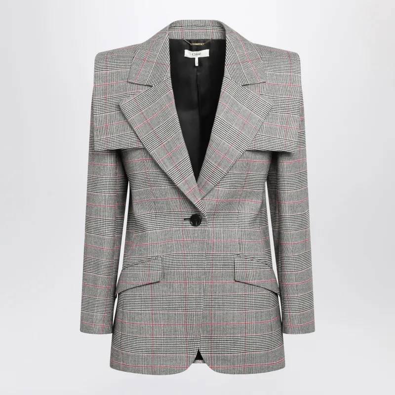Tailored Black/Red Prince Of Wales Wool Jacket made by Chloe