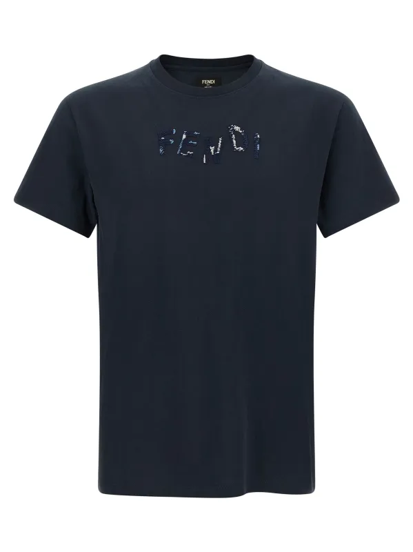 Logo Embroidery T-Shirt Blue made by Fendi