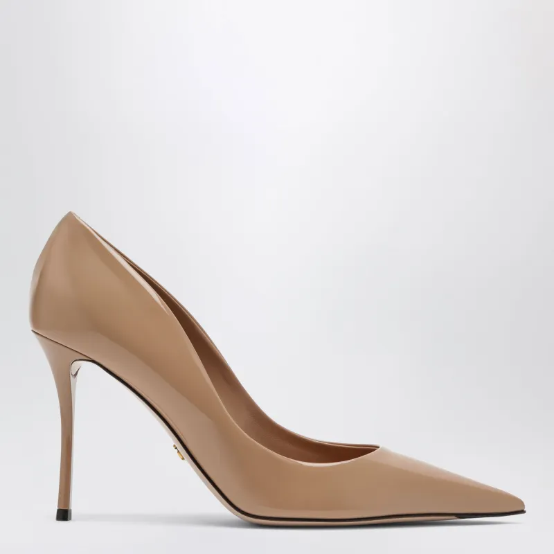 Dark Beige Patent Leather Pumps made by Dolce & Gabanna