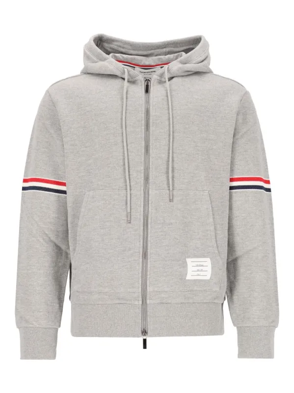 Zip Through Hoodie In Pique Loopback W/ Rwb Engineered Stripe Sweatshirts Grey made by Thom Browne