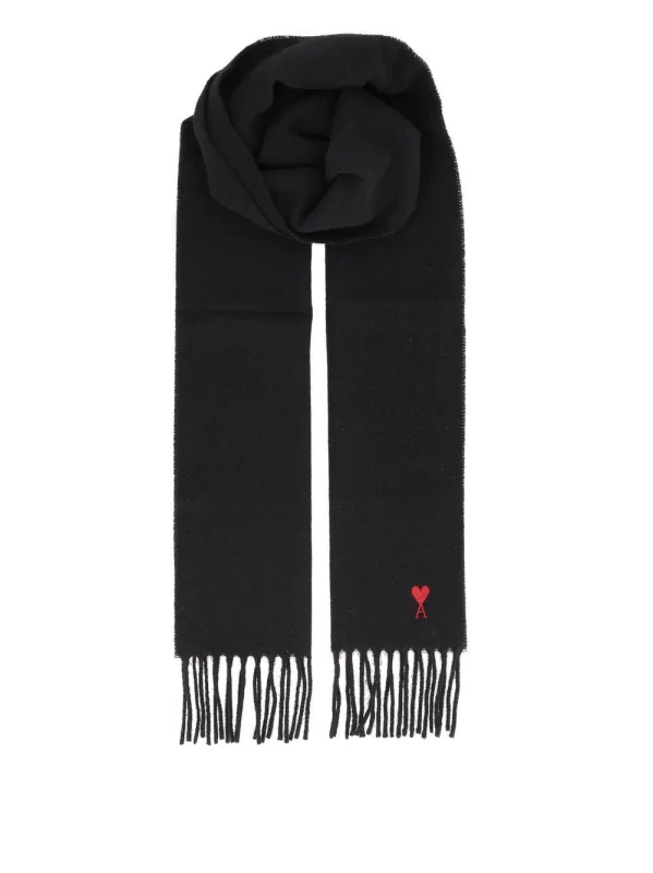 Quota - Wool Scarf With Red Ami De Coeur Embroidery Scarves And Foulards Black made by Ami
