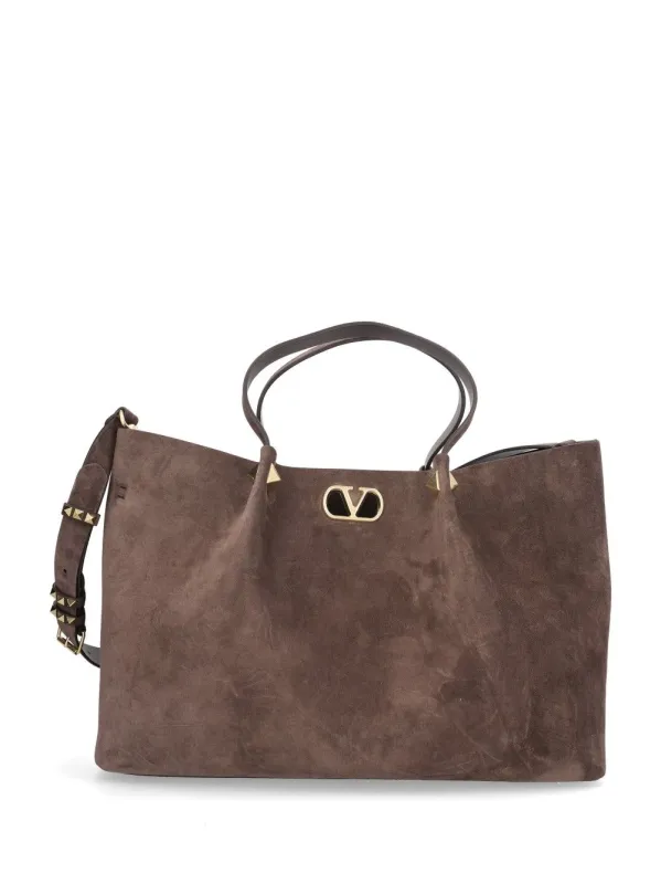 Vlogo Signature Large Tote Suede S./Vit/A.Light Gold Macro Studs-Lo Handbags Brown made by Valentino Garavani