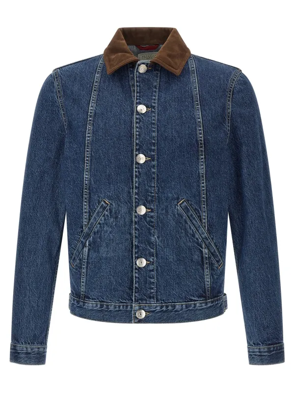 Denim And Suede Jacket Blue made by Brunello Cucinelli