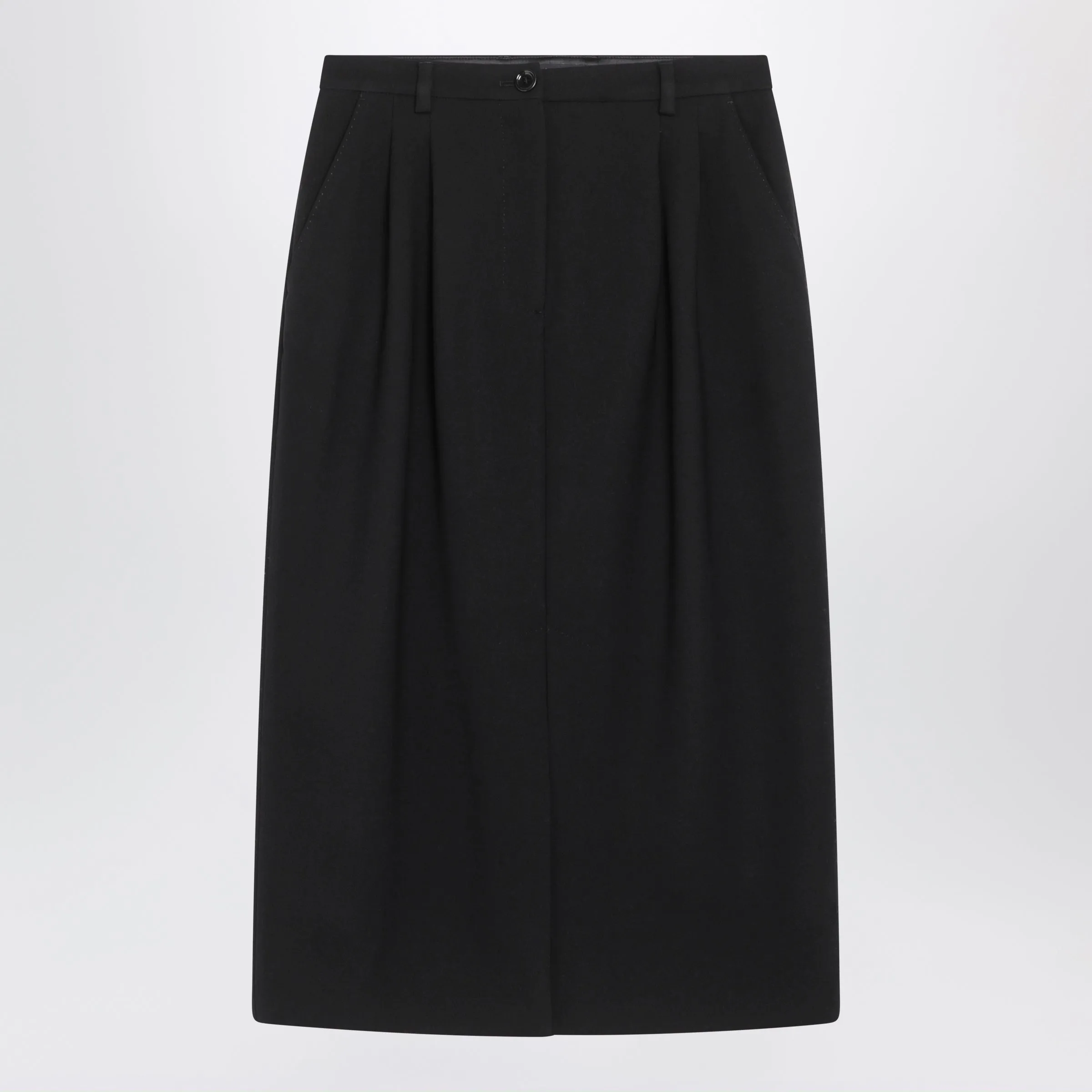 Black Wool Double Crêpe Skirt sold by Wanan Luxury